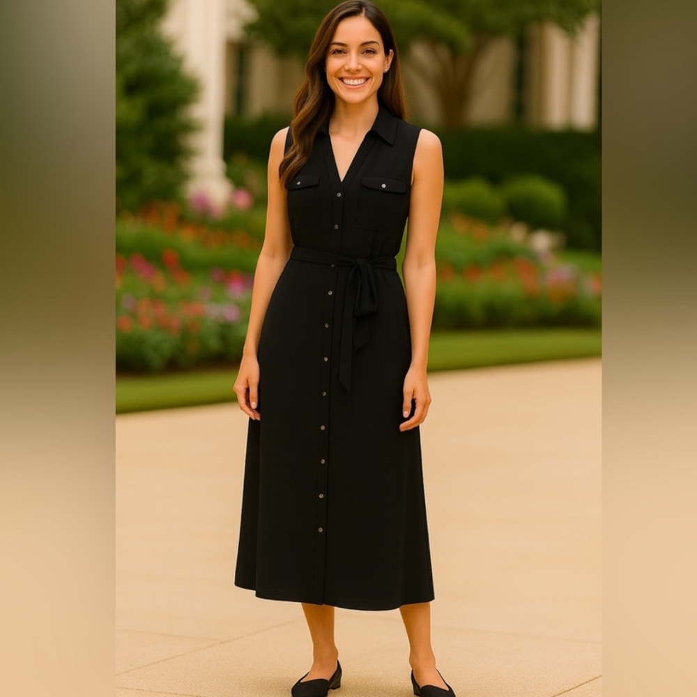 EUC - WHBM Elegant Black Sleeveless MIDI Dress | XS